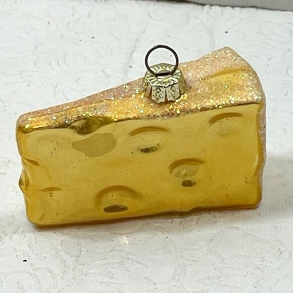 Golden Glittered Swiss Cheese Glass Christmas Tree Ornament 2.75" - Picture 2 of 10